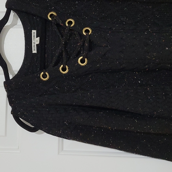 Moral Fiber Black Rainbow Confetti Cold Shoulder Lace Up Acrylic Sweater - Picture 3 of 8